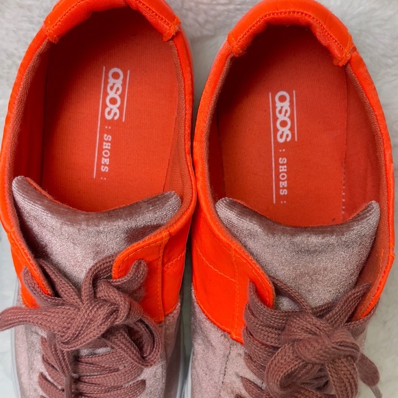 ASOS Velvet Sneakers Women's‎ Size 7 Mauve Pink Orange Accent Lace Up Shoes - Picture 7 of 11